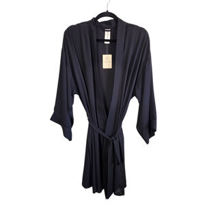 Déesse Black Open Front Kimono Robe Dress Size 2X NWT Belted Minimalist